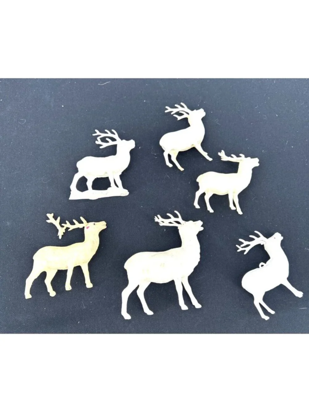 Vintage Standing White Deer Reindeer Antlers Plastic Lot of 6